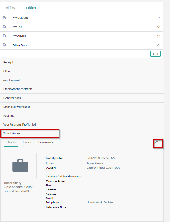 How do I add a customised folder for documents? Wealth Portal