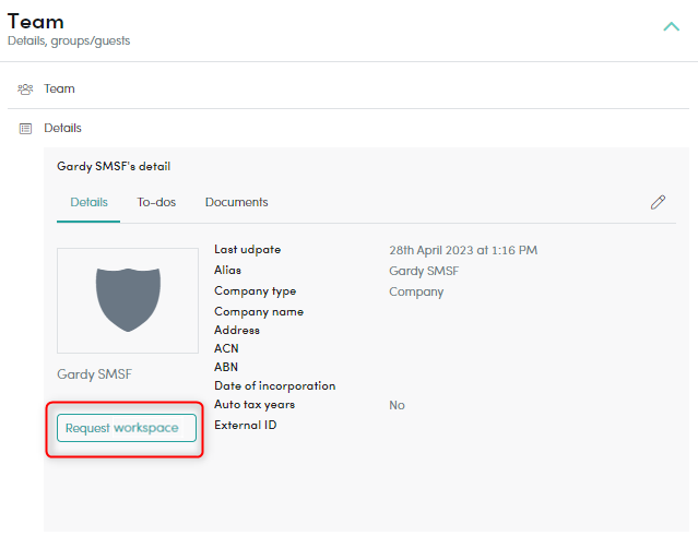 How do I request a workspace for an existing entity from my client ...